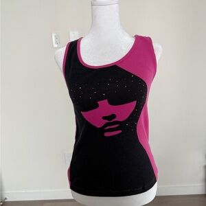 Vintage Victoria Secret Stylish Pink and Black Graphic Tank Top